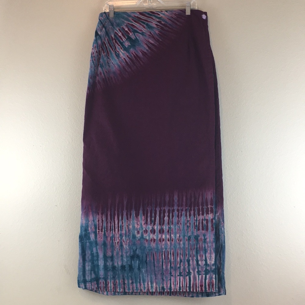 Tie dye wrap skirt purple blue maxi